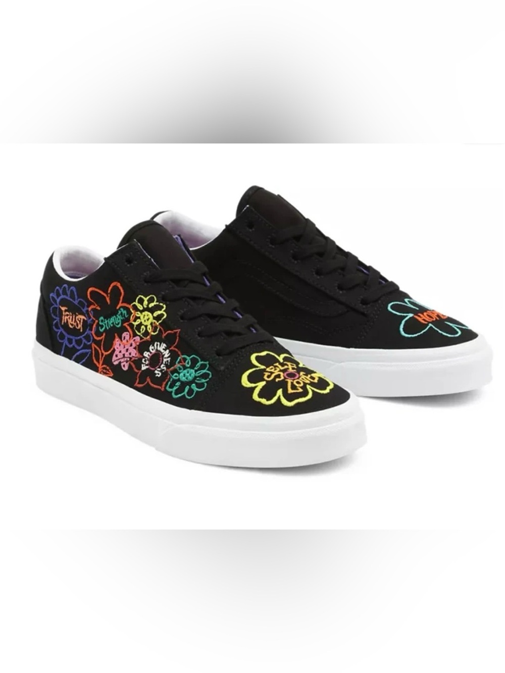 Vans X Cultivate Care Old Skool Black Low-Top Sneakers with Multicolor Flor Sz7